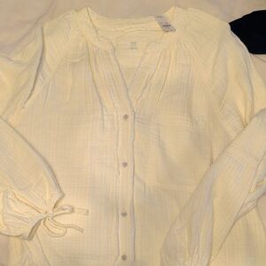 Aerie Button Up Cinch Sleeve Oversized Top